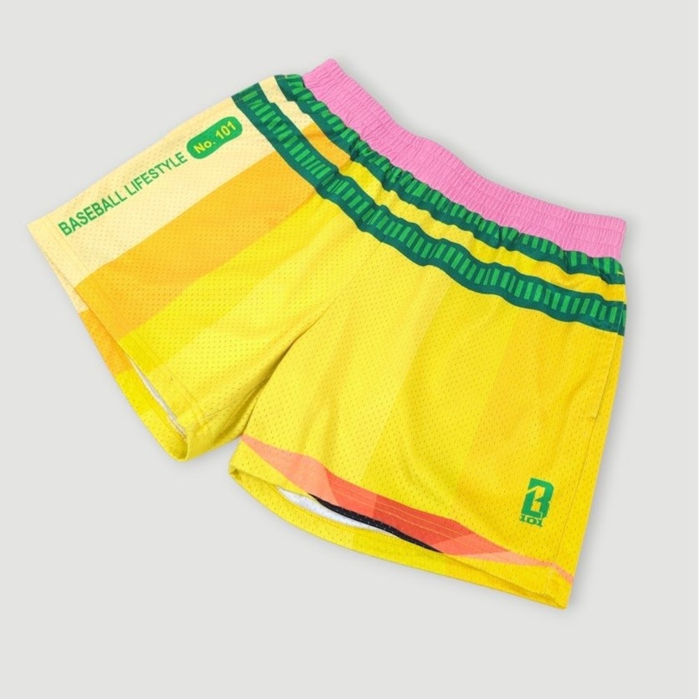 Baseball Lifestyle 101 Pencil Shorts Mens Medium Yellow Mesh Athletic Sports